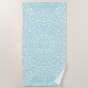 Neo Mint Mandala Elegant Boho Pattern Template Beach Towel