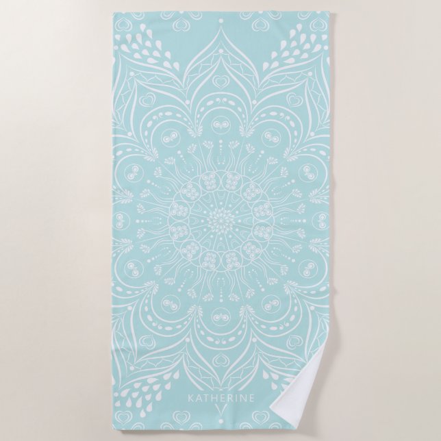 Neo Mint Mandala Elegant Boho Pattern Template Beach Towel (Front)