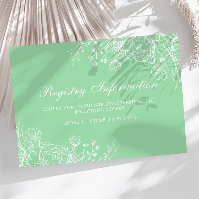 Neo Mint Modern White Floral Registry Info Card (Creator Uploaded)