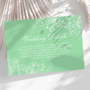 Neo Mint Modern White Floral Wedding Details Card
