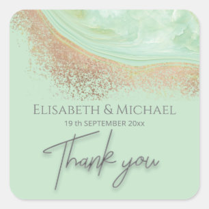 Neo mint rose gold agate calligraphy thank you square sticker