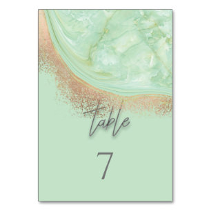Neo mint rosegold marble agate calligraphy elegant table number