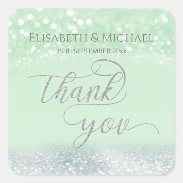 Neo mint silver chic glittery trendy calligraphy square sticker (Front)