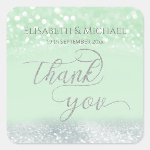 Neo mint silver chic glittery trendy calligraphy square sticker