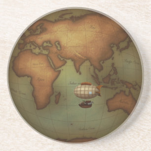 Neo-Victorian World Map Steampunk Airship Zepplin Coaster