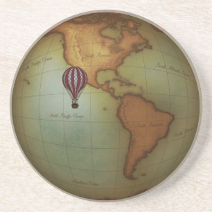 Neo-Victorian World Map Steampunk Hot Air Balloon Coaster