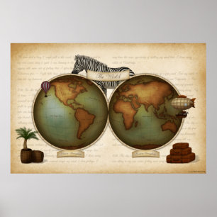 Neo-Victorian World Traveller's Atlas Steampunk Poster