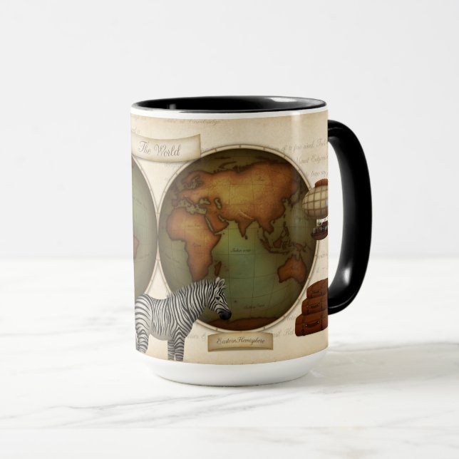 Neo-Victorian World Traveller's Illustrated Atlas Mug (Front Right)