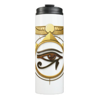 NeoAnkh 3D Golden Eye of Horus Winged Sun Disk Thermal Tumbler