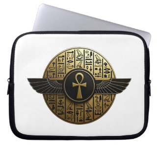 NeoAnkh 3D Golden Winged Ankh & Hieroglyphs Laptop Sleeve