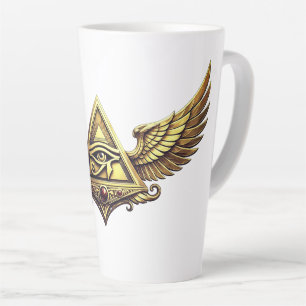 NeoAnkh Egyptian Eye of Horus Gold Winged Pyramid Latte Mug