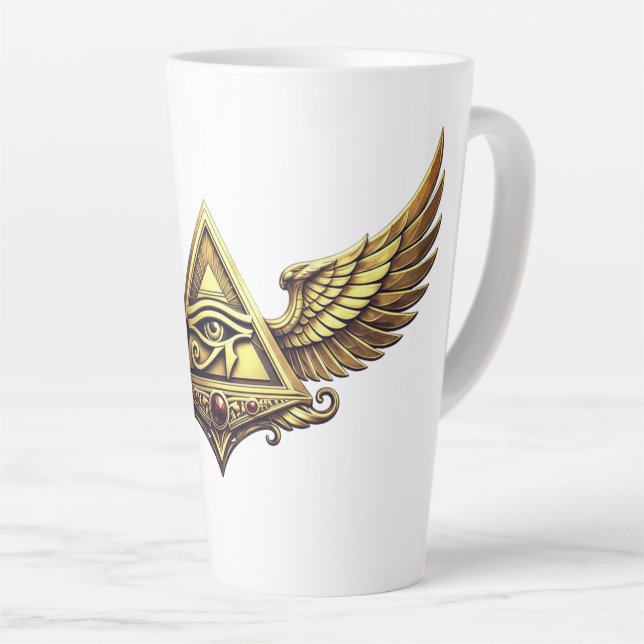 NeoAnkh Egyptian Eye of Horus Gold Winged Pyramid Latte Mug (Right Angle)