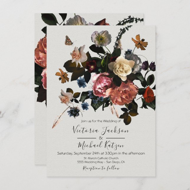 Neoclassical Floral light & Airy Wedding Invitation (Front/Back)