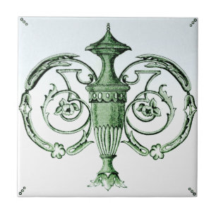 Neoclassical Green Urn 1880s Transferware Repro Ceramic Tile