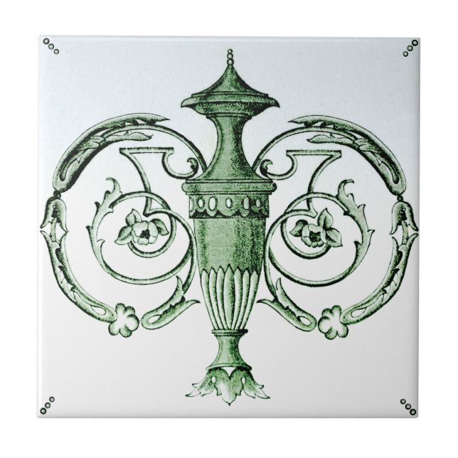 Neoclassical Green Urn 1880s Transferware Repro Ceramic Tile (Front)