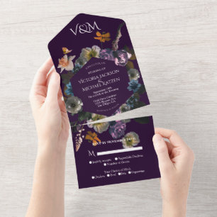 Neoclassical Moonlight Floral Dark & Moody Wedding All In One Invitation