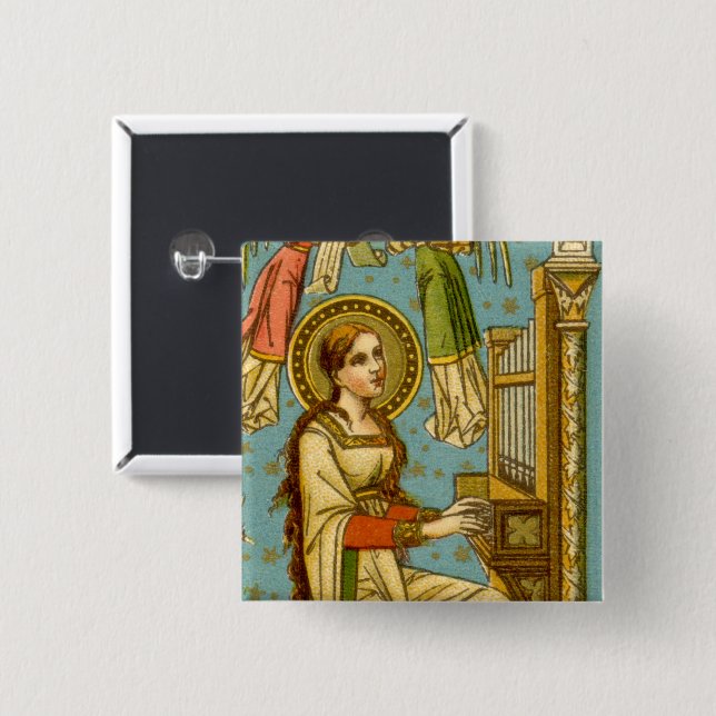 NeoGothic St. Cecilia of Rome (detail; BNG 02) 15 Cm Square Badge (Front & Back)