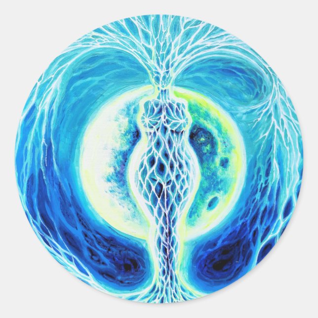 Neolithic goddess with moon classic round sticker (Front)