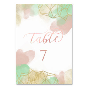 Neomint blush gold watercolor geometrical table number