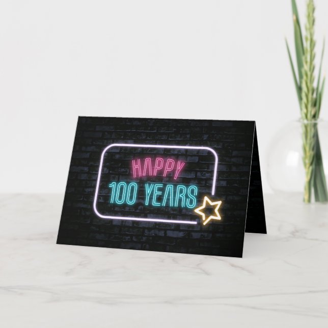 Neon 100th Birthday Marquee On Brick Card (Front)