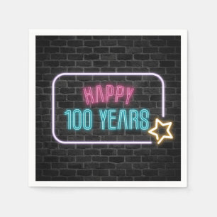 Neon 100th Birthday Marquee On Brick Napkins