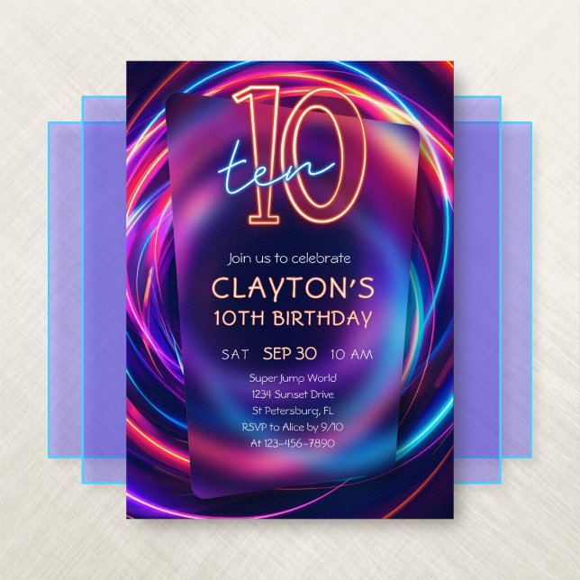 Neon 10th Birthday Invitation (Creator Uploaded)