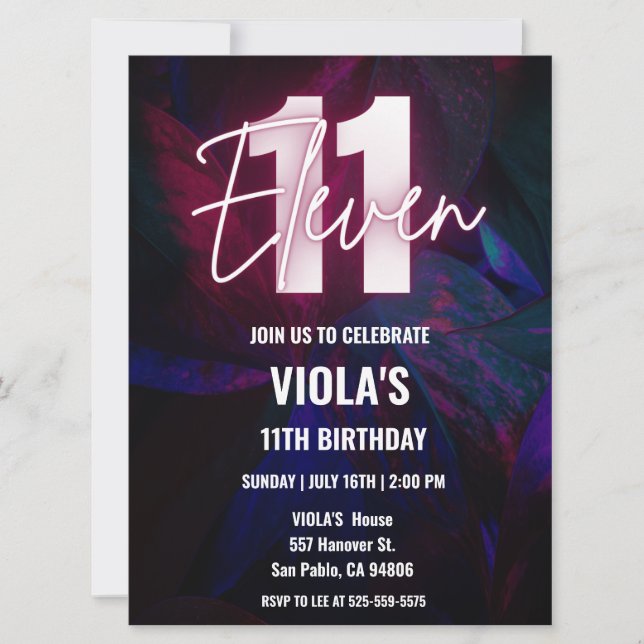 Neon 11th Birthday   Invitation (Front)