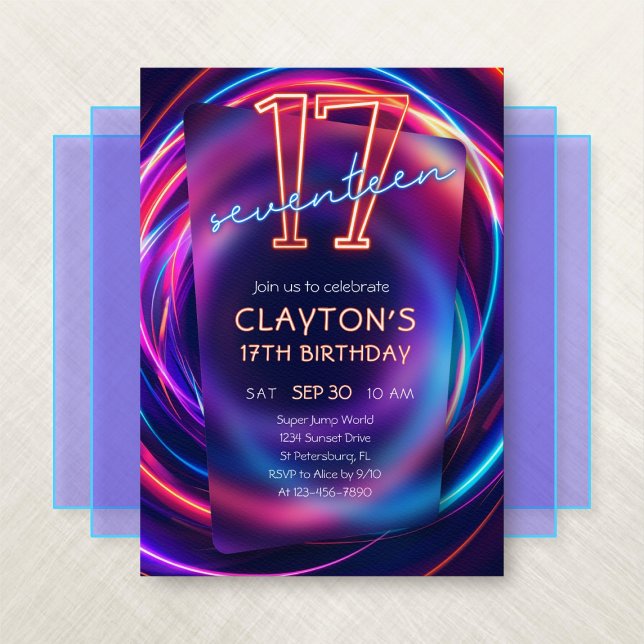 Neon 17th Birthday Invitation (Creator Uploaded)