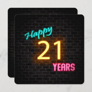 Neon 21st Birthday Sign on brick Invitation