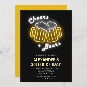 Neon 24th birthday invitation Cheers and Beers
