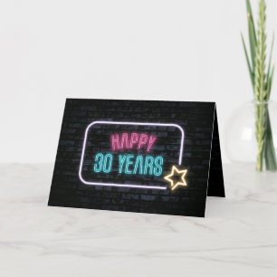 Neon 30th Birthday Marquee On Brick Card