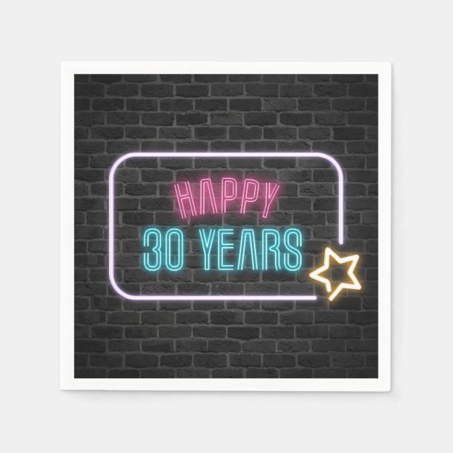 Neon 30th Birthday Marquee On Brick Napkins (Front)