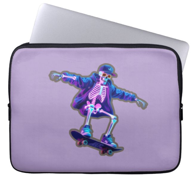 Neon 3D Skeleton Skateboarding – Funny Streetwear  Laptop Sleeve (Front)
