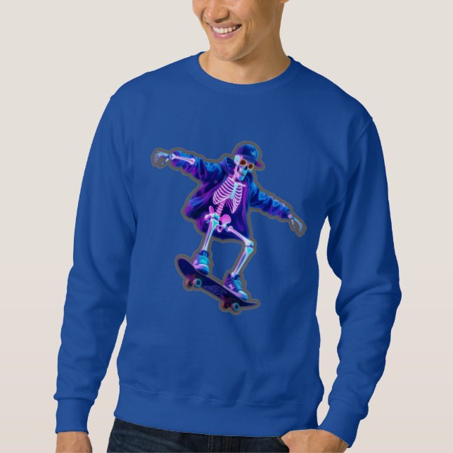 Neon 3D Skeleton Skateboarding – Funny Streetwear  Sweatshirt (Front)