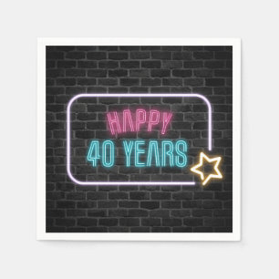 Neon 40th Birthday Marquee On Brick Napkin