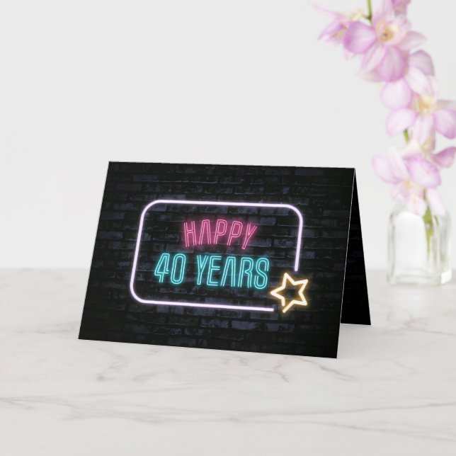 Neon 40th Birthday Sign On Brick Card (Orchid)