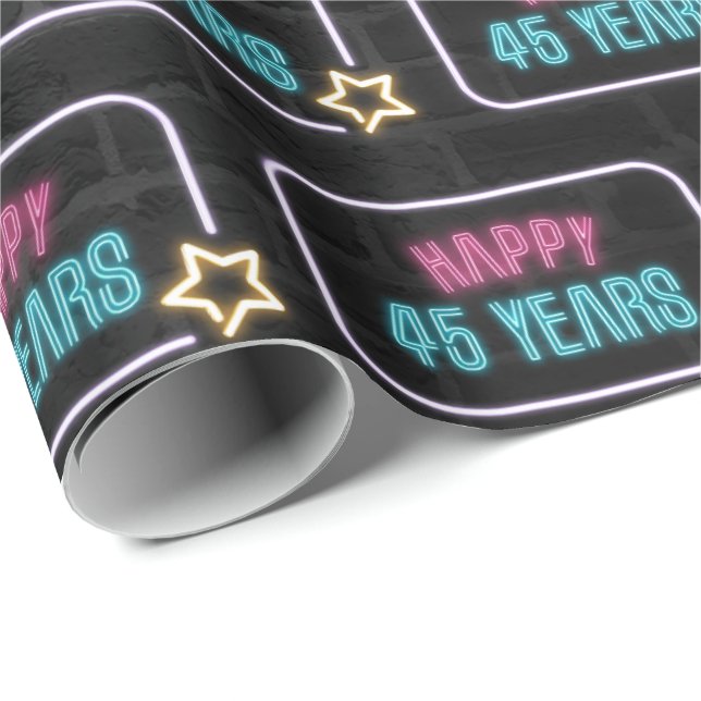 Neon 45th Birthday Marquee On Brick Wrapping Paper (Roll Corner)