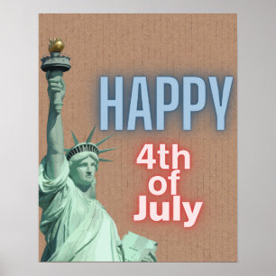 Neon 4th of July Liberty Statue Poster