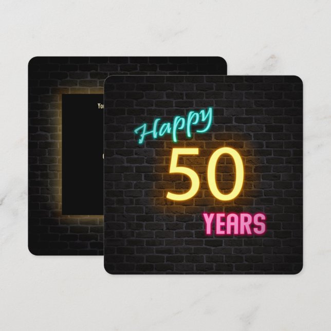 Neon 50th Birthday Sign on brick Invitation (Front/Back)