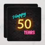 Neon 50th Birthday Sign on brick Invitation<br><div class="desc">Glowing neon sign on dark brick background for 50th birthday</div>