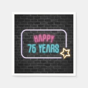 Neon 75th Birthday Marquee On Brick Wall Napkin