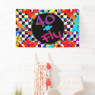 Neon 80's Retro 40 n Fly Hip Hop 40th Birthday Banner