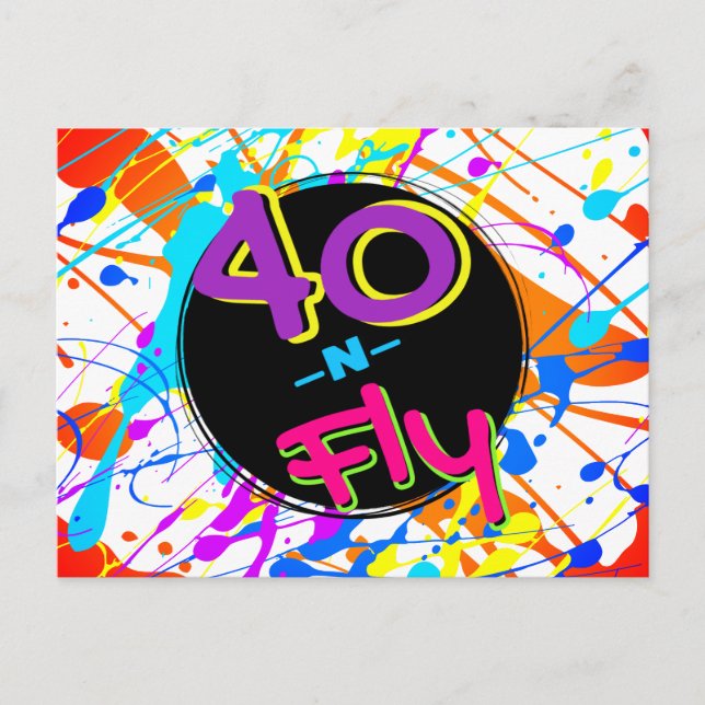 Neon 80's Theme |40 and Fly Hip Hop 40th Birthday Postcard (Front)