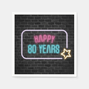 Neon 80th Birthday Marquee On Brick Napkins