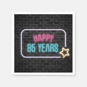 Neon 85th Birthday Marquee On Brick Wall Napkins