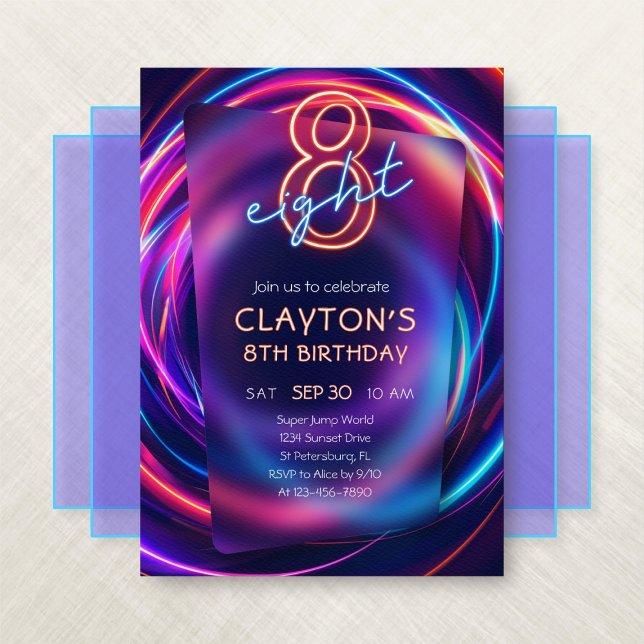 Neon 8th Birthday Invitation (Creator Uploaded)