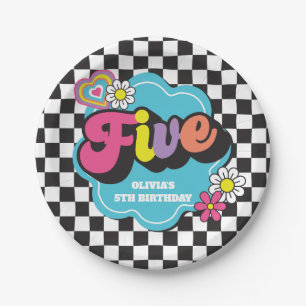 Neon 90s Retro 5th Birthday Paper Plate