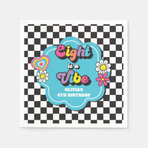 Neon 90s Retro Eight is a Vibe 8th Birthday Napkin