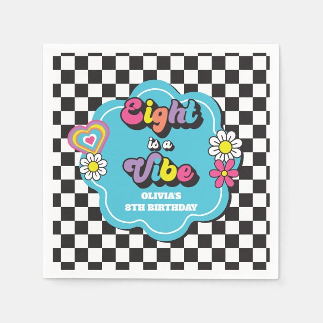 Neon 90s Retro Eight is a Vibe 8th Birthday Napkin (Front)