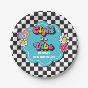 Neon 90s Retro Eight is a Vibe 8th Birthday Paper Plate